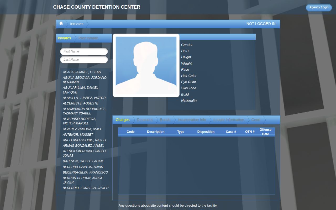 Chase County current inmate and recent booking search