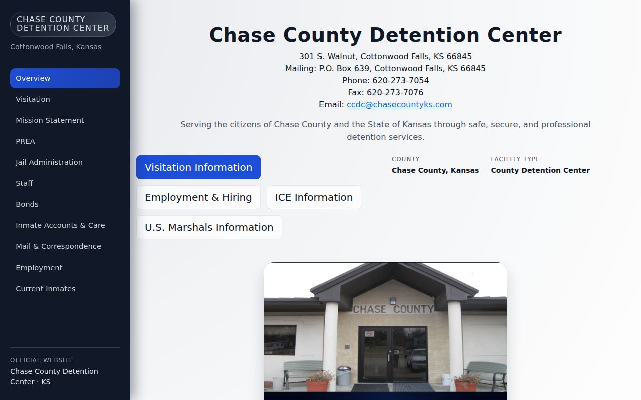 Chase County Detention Center official roster access