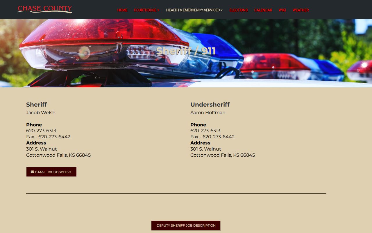 Chase County Sheriff contacts for Matfield Green arrest records